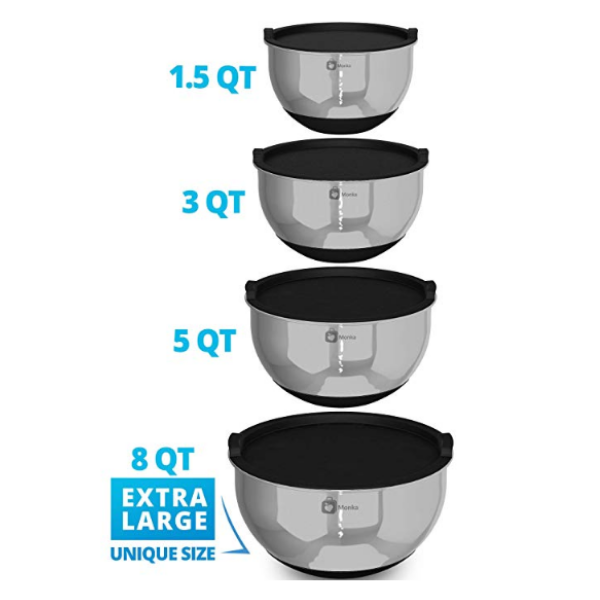 MONKA Premium Stainless Steel Mixing Bowls With Non Slip Bottom and Li –  Monka Brand