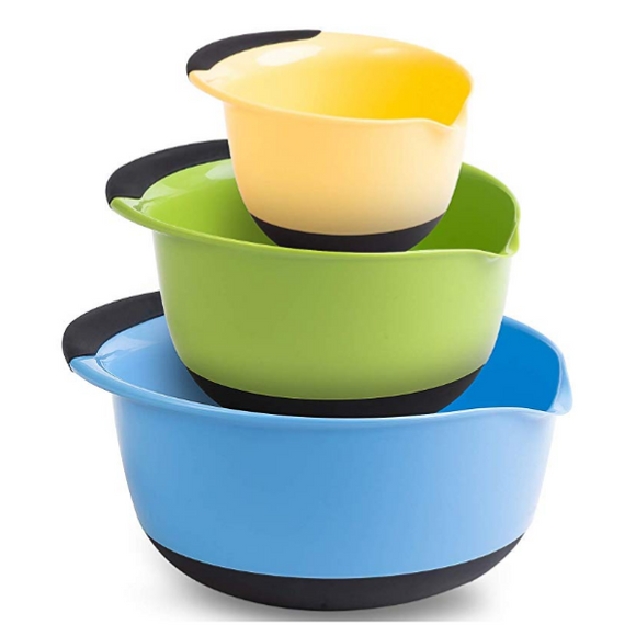 OXO Good Grips Non-Slip 3 pc Nesting Mixing Bowls 1.5, 3, 5qt Blue Yellow  Green