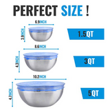 MONKA Stainless Steel Mixing Bowls With Stretch Silicon Lids (Set of 3)