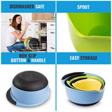 MONKA Premium Plastic Mixing Bowls With Non Slip Bottom & Pouring Spout (Set of 3)